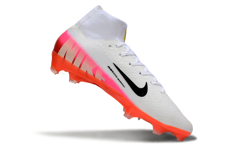 Chuteira Nike Air Zoom Mercurial Superfly 10 Elite FG - Branca, Rosa e Laranja - Pack Fear Nothing