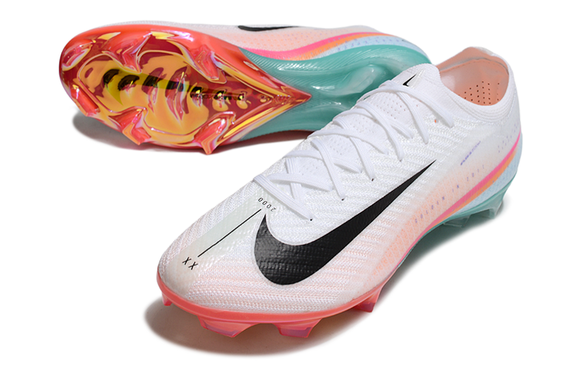 Chuteira Nike AIR Zoom Mercurial Vapor 16 Edição Especial Elite FG - Branca, Azul, Laranja e Rosa