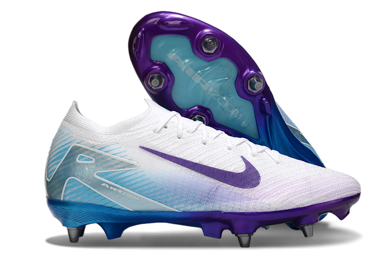 Chuteira Nike Air Zoom Mercurial Vapor 16 Elite SG - Branca, Azul e Roxa