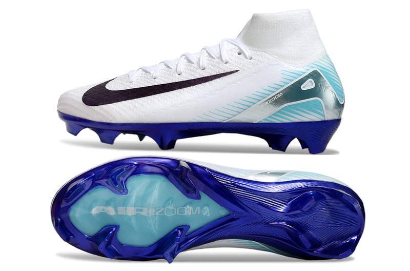 Chuteira Nike Air Zoom Mercurial Superfly 10 Edição Especial Elite FG - Branca e Azul