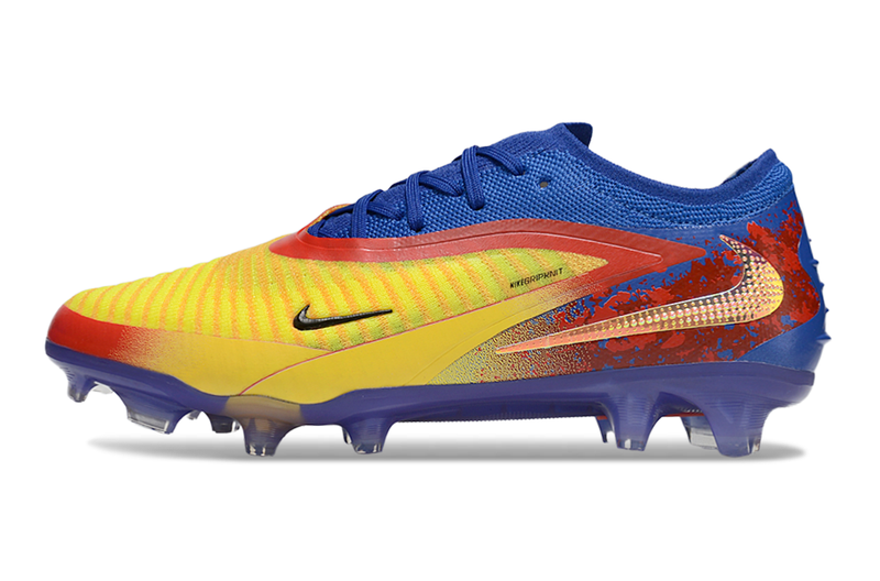 Chuteira Nike Phantom 6 Edição Especial Haaland Elite  FG - Azul, Amarela e Vermelha