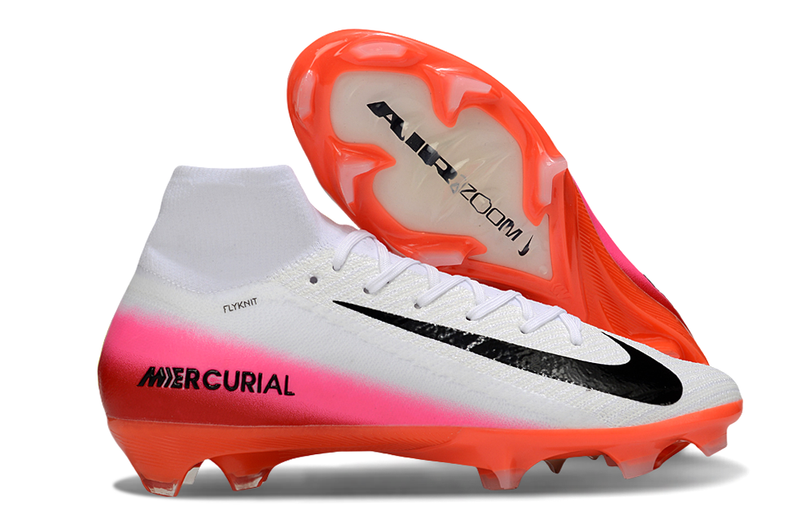 Chuteira Nike Air Zoom Mercurial Superfly 10 Elite FG - Branca, Rosa e Laranja - Pack Fear Nothing