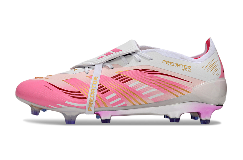 Chuteira Adidas Predator Elite Fold-Over Tongue FG - Branca, Rosa e Roxa