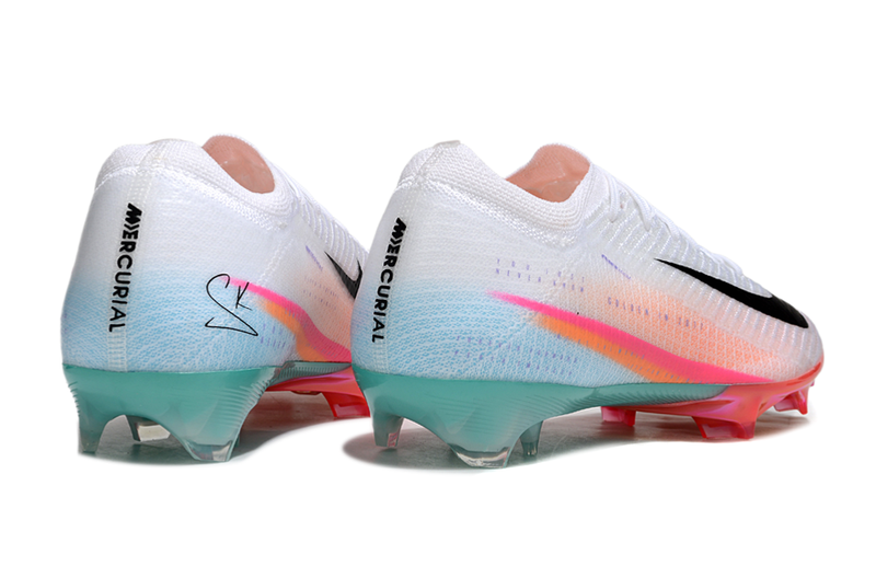 Chuteira Nike AIR Zoom Mercurial Vapor 16 Edição Especial Elite FG - Branca, Azul, Laranja e Rosa