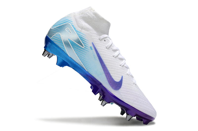 Chuteira Nike Zoom Mercurial SuperFly 10 Elite SG - Branca, Azul e Rosa