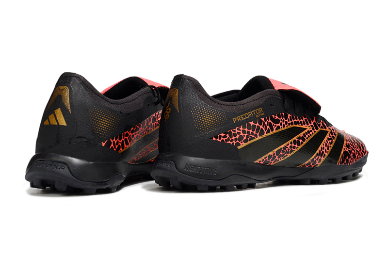 Chuteira Society Adidas Predator Elite Fold-Over Tongue TF - Preta, Laranja e Dourada