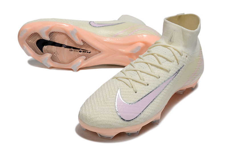 Chuteira Nike Air Zoom Mercurial Superfly 10 Edição Especial Elite FG - Branca e Salmão