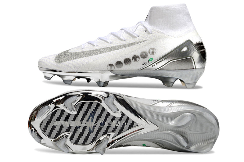 Chuteira Nike Air Zoom Mercurial Superfly 10 Edição Especial Elite FG - Banca e Prata