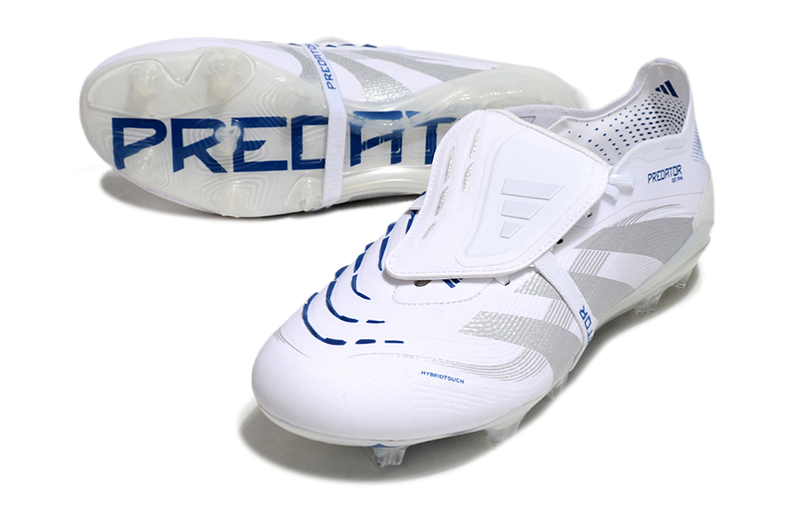 Chuteira Adidas Predator Elite Fold-Over Tongue FG - Branca, Azul e Prata