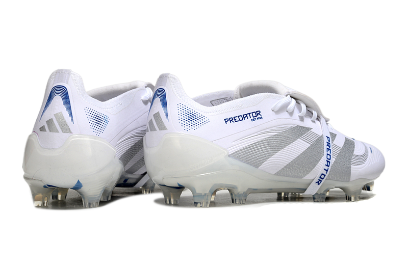 Chuteira Adidas Predator Elite Fold-Over Tongue FG - Branca, Azul e Prata