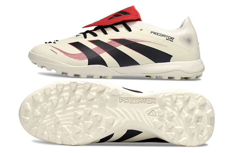 Chuteira Society Adidas Predator Elite Fold-Over Tongue TF - Begê, Preta e Vermelha