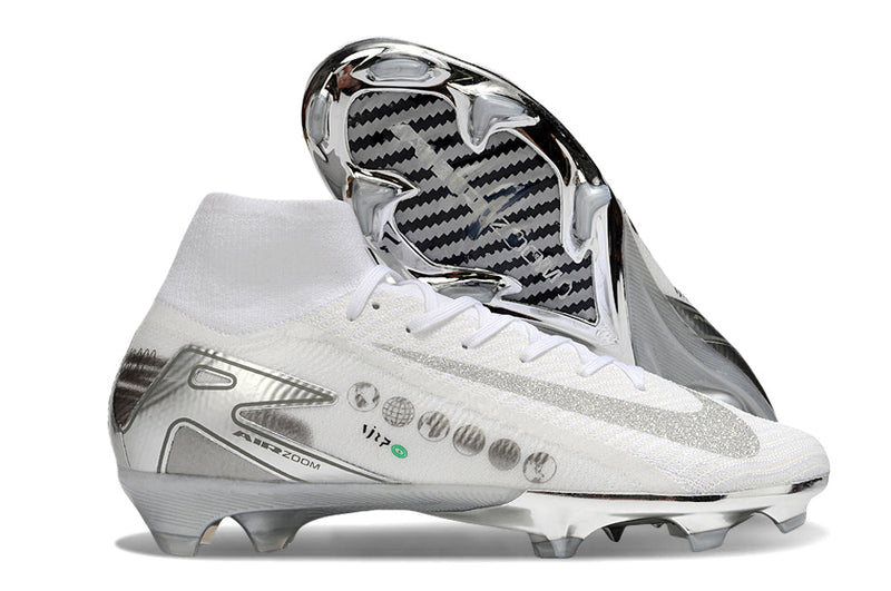 Chuteira Nike Air Zoom Mercurial Superfly 10 Edição Especial Elite FG - Banca e Prata