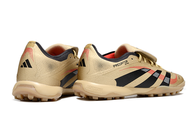 Chuteira Society Adidas Predator Elite Fold-Over Tongue TF - Dourada, Preta e Vermelha