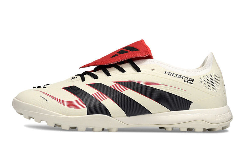 Chuteira Society Adidas Predator Elite Fold-Over Tongue TF - Begê, Preta e Vermelha
