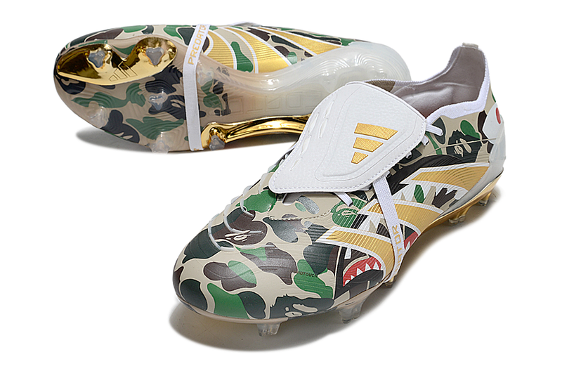 Chuteira Adidas Predator Elite Fold-Over Tongue FG - Branca, Dourada e Verde