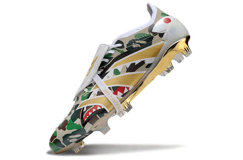 Chuteira Adidas Predator Elite Fold-Over Tongue FG - Branca, Dourada e Verde
