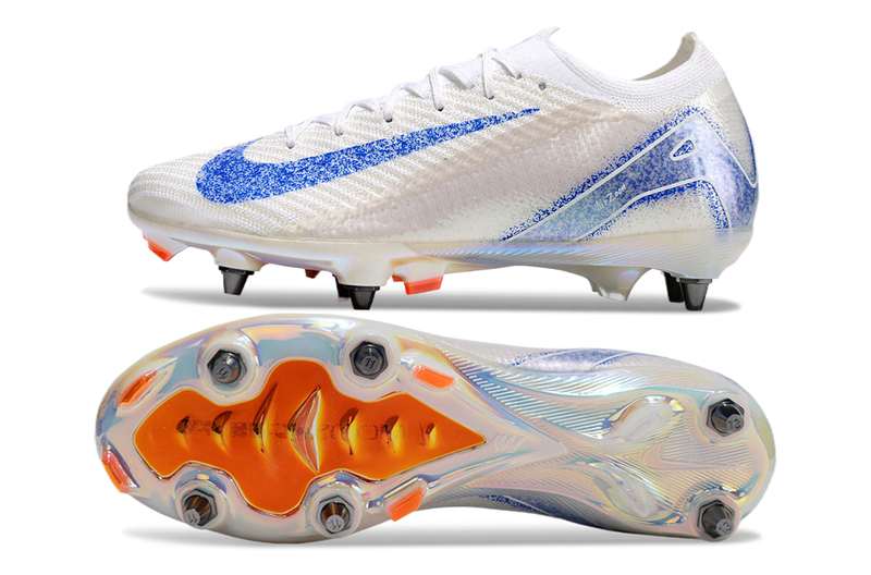 Chuteira Nike Air Zoom Mercurial Vapor 16 Elite SG - Branca e Azul