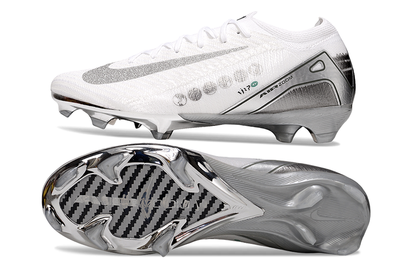Chuteira Nike Air Zoom Mercurial Vapor 16 Edição Especial Elite FG - Branca e Prata