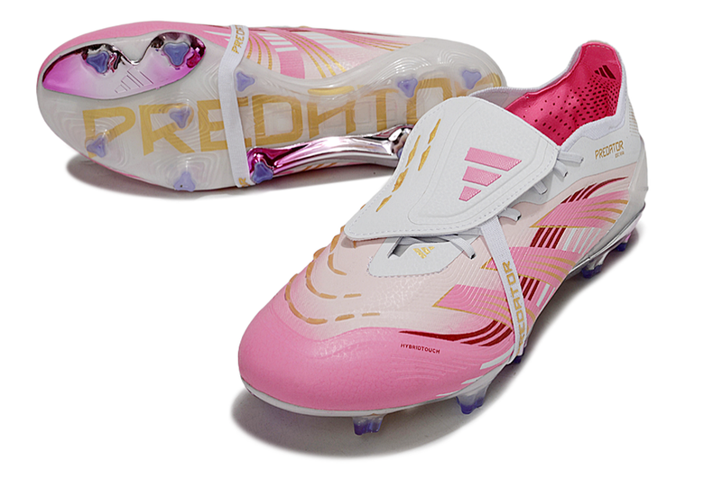 Chuteira Adidas Predator Elite Fold-Over Tongue FG - Branca, Rosa e Roxa