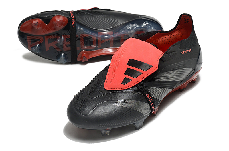 Chuteira Adidas Predator Elite Tongue FG - Preta e Vermelha