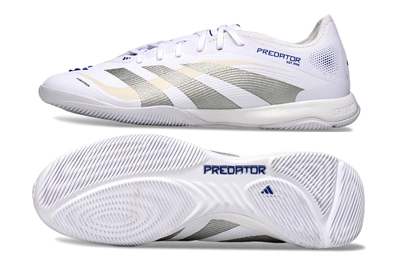 Tênis Futsal Adidas Predator Elite Fold-Over Tongue IC - Branca, Cinza e Dourada