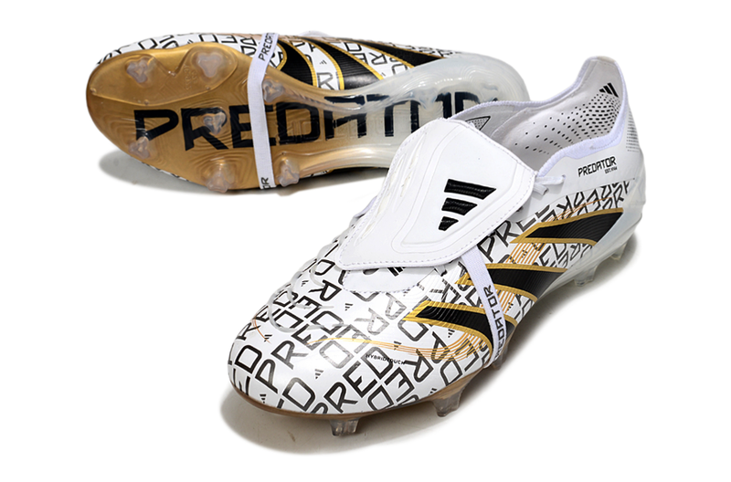 Chuteira Adidas Predator Elite Fold-Over Tongue FG - Branca, Dourada e Vermelha
