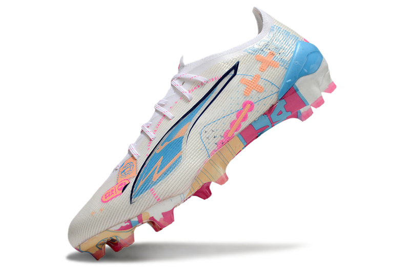 Puma Ultra 5 Ultimate FG - Branca, Azul e Rosa