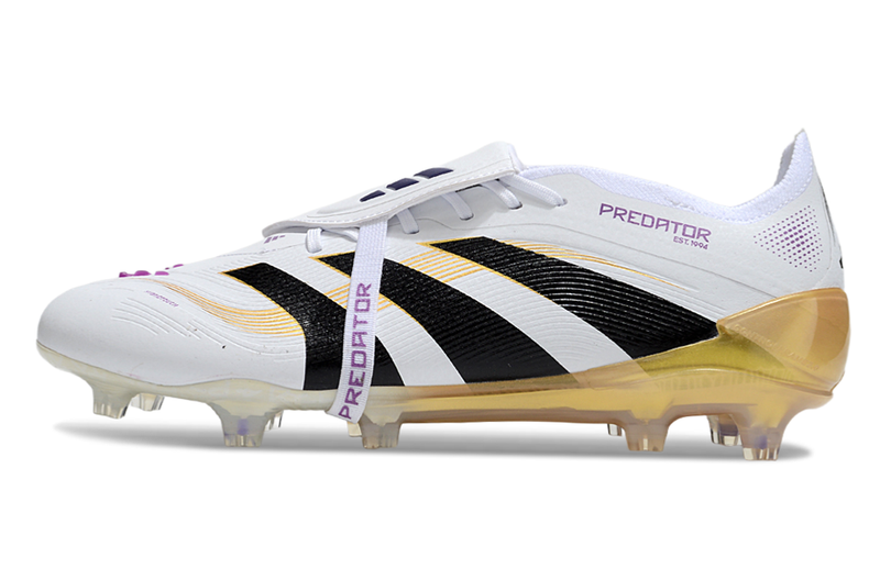 Chuteira Adidas Predator Elite Fold-Over Tongue FG - Branca, Dourada e Preta