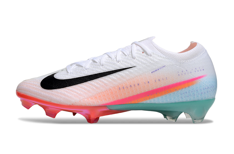 Chuteira Nike AIR Zoom Mercurial Vapor 16 Edição Especial Elite FG - Branca, Azul, Laranja e Rosa