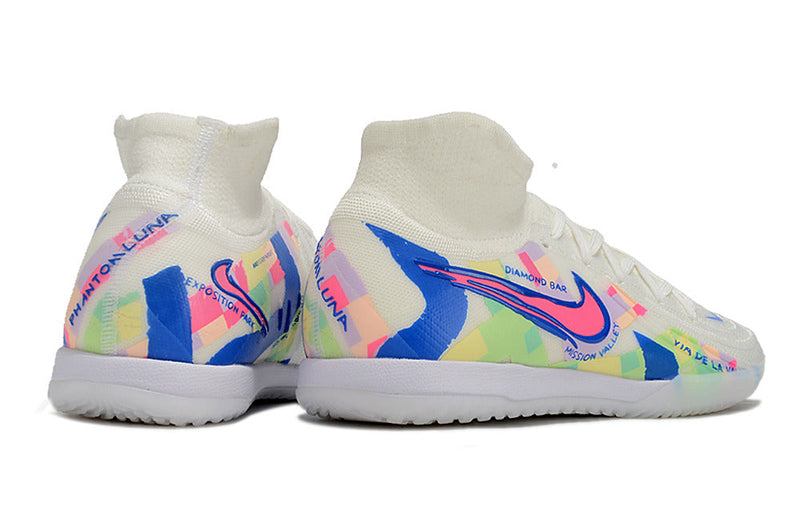 Tênis Futsal Nike Phantom Luna IC - Branca, Azul e Rosa
